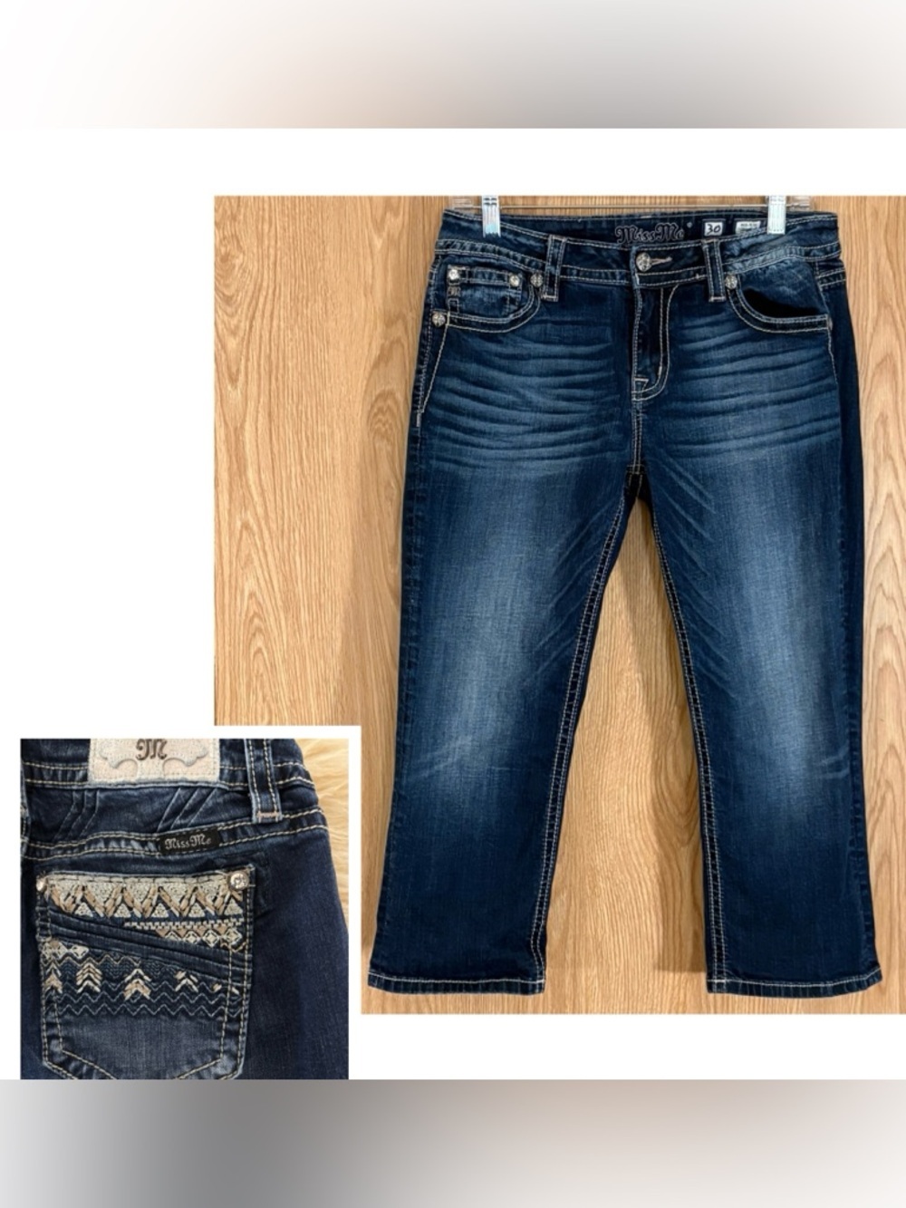 Miss Me Dark Blue Mid Rise Capris Jeans